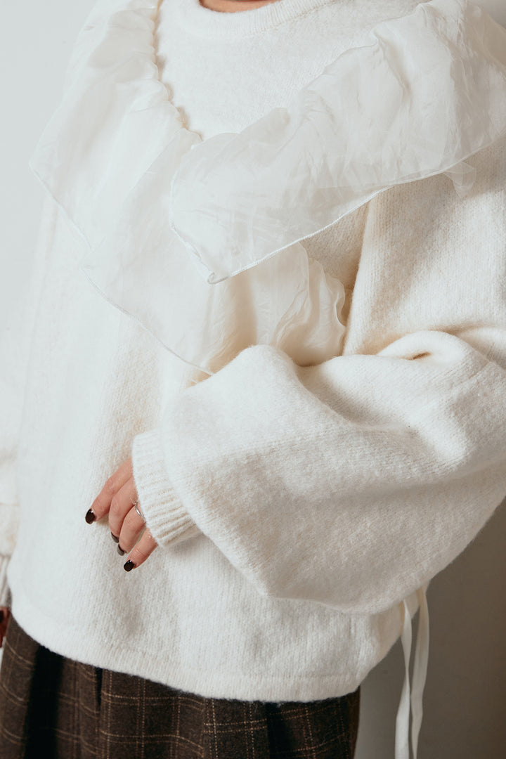 アシンメトリーフリルニットトップス