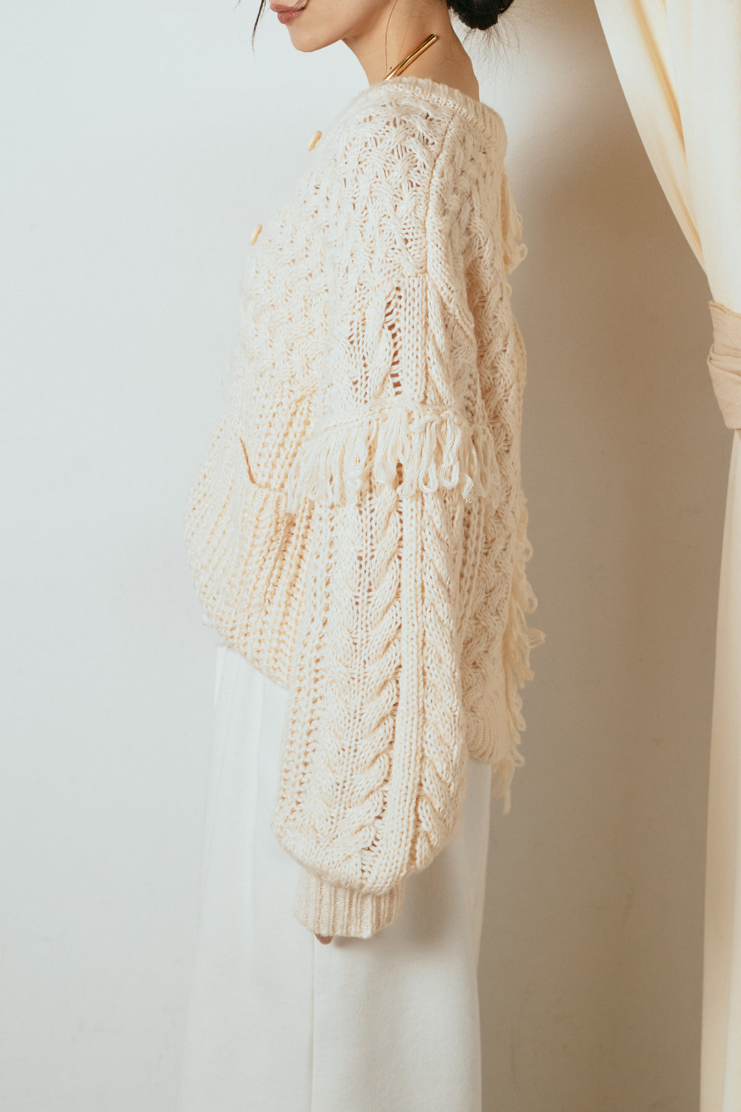 [SET]ランダムフリンジニットカーディガン+裏起毛スウェットワイドパンツ(2set)