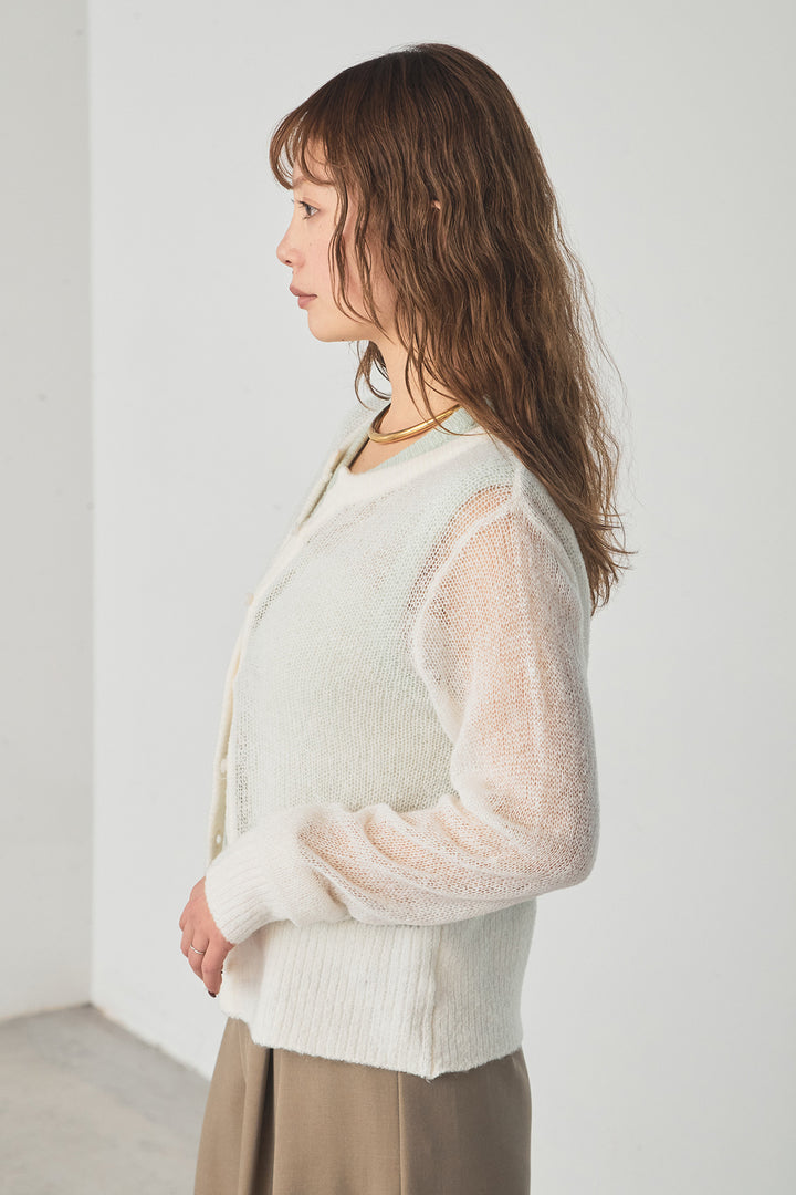 [SET]モヘア透かし編みレイヤードアンサンブルセット+ベルト付きツータックワイドパンツ(2set)