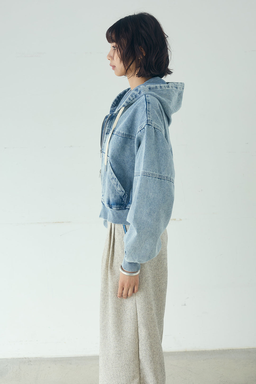 【着回しセット】[SET]デニムダブルジップパーカーブルゾン+デニムタックカーブパンツ+デニムダブルジップパーカーブルゾン(3set)