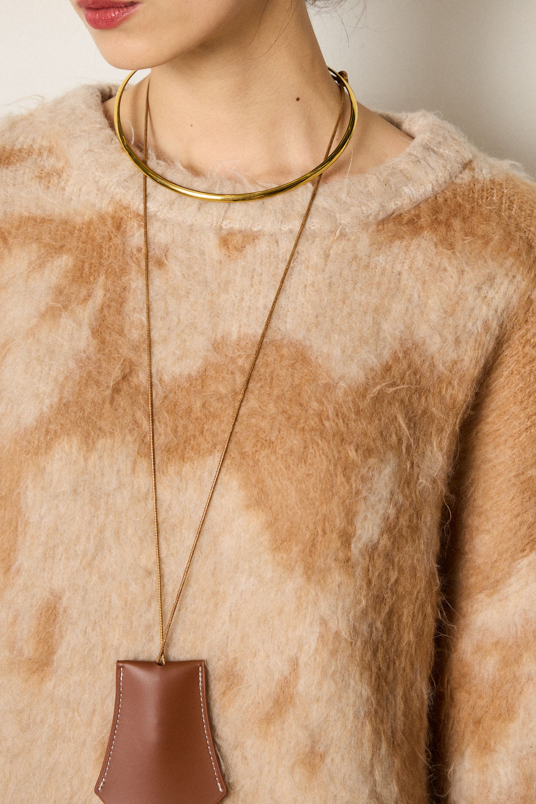 [SET]モヘアタッチマーブルニット+ロープベルト付きスウェード調スカート(2set)