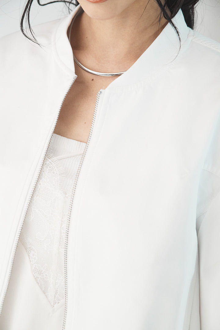 [SET]袖ギャザーデザインブルゾン+レース切り替えキャミソール(2set)