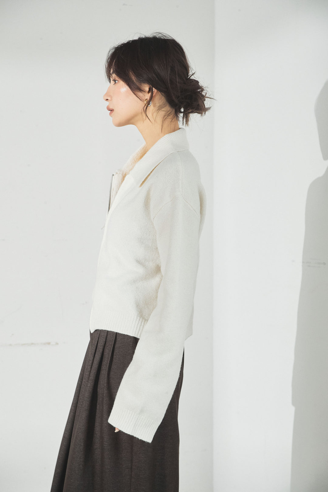 衿付きWジップニットカーディガン/ネイビー