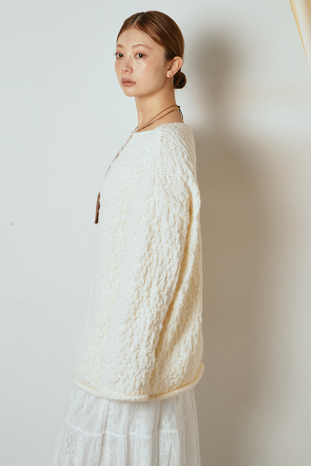 [SET]ボリューム編みニットプルオーバー+ベルト付きレザーライクタックパンツ(2set)