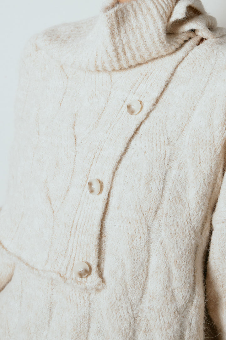 [SET]ケープデザインケーブルニットトップス+スウェードライク裾フリンジスカート(2set)