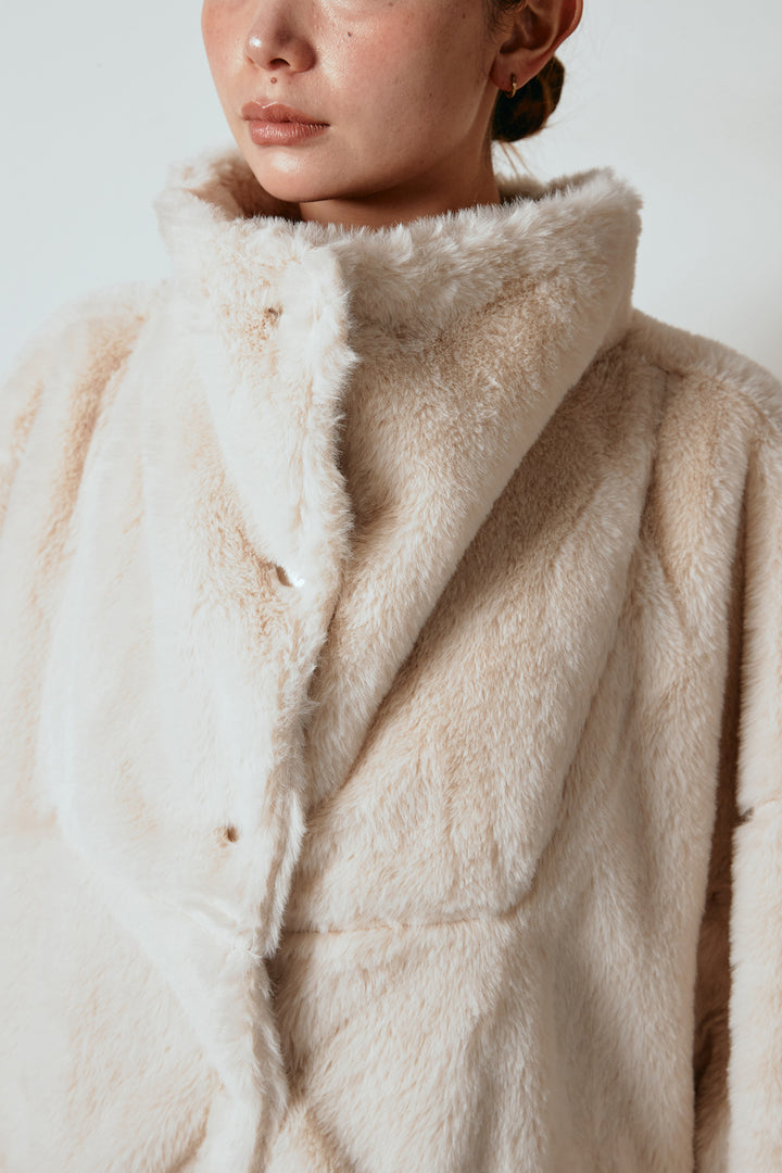 [SET]スタンドネックファーコート+レオパードジャガードニットパンツ(2set)