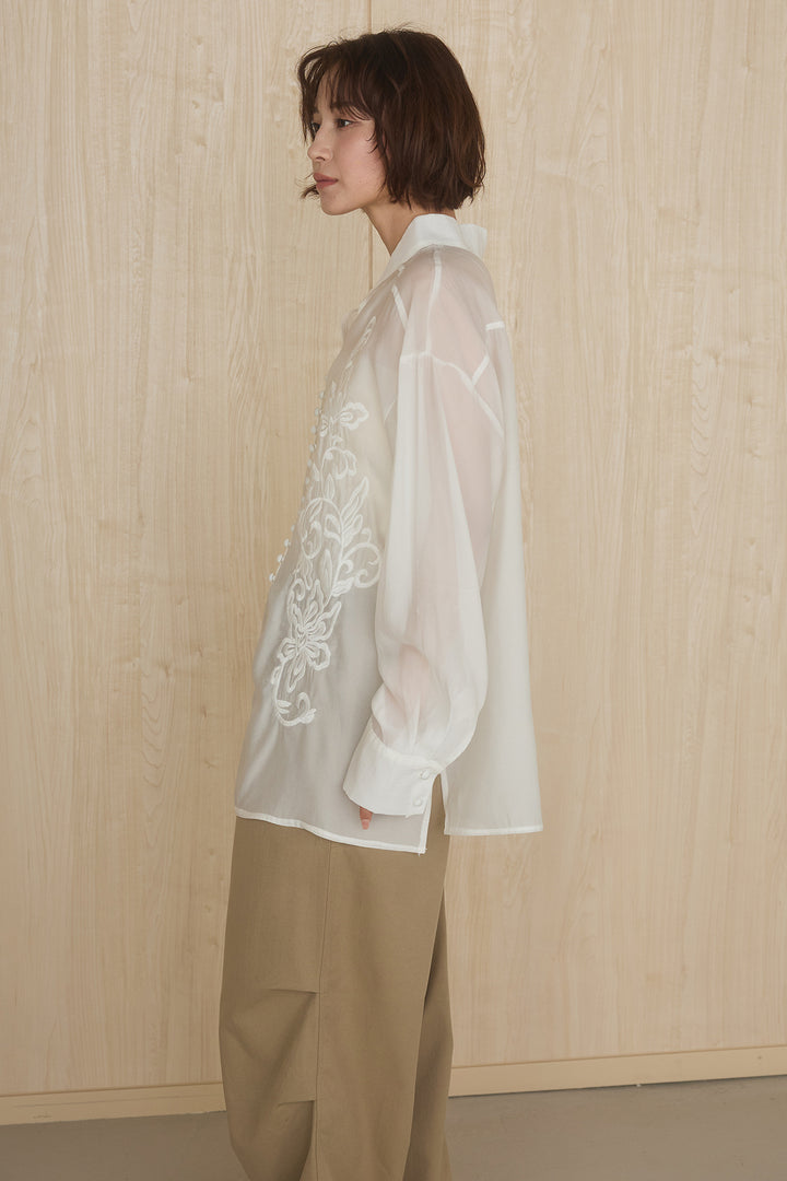 [SET]フロントボタンニュアンス柄ブラウス+ニーサイドタックウエストドロストパンツ(2set)