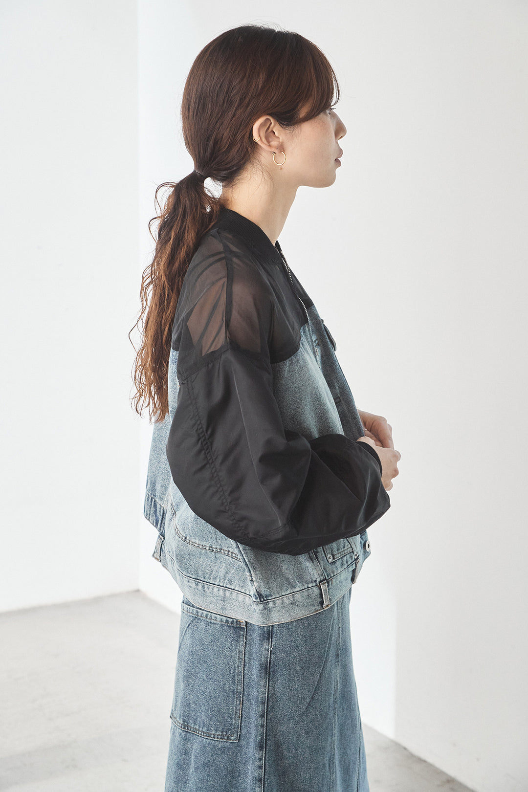 [SET]デニムコンビネーションブルゾン+フロントジップデニムスカート(2set)