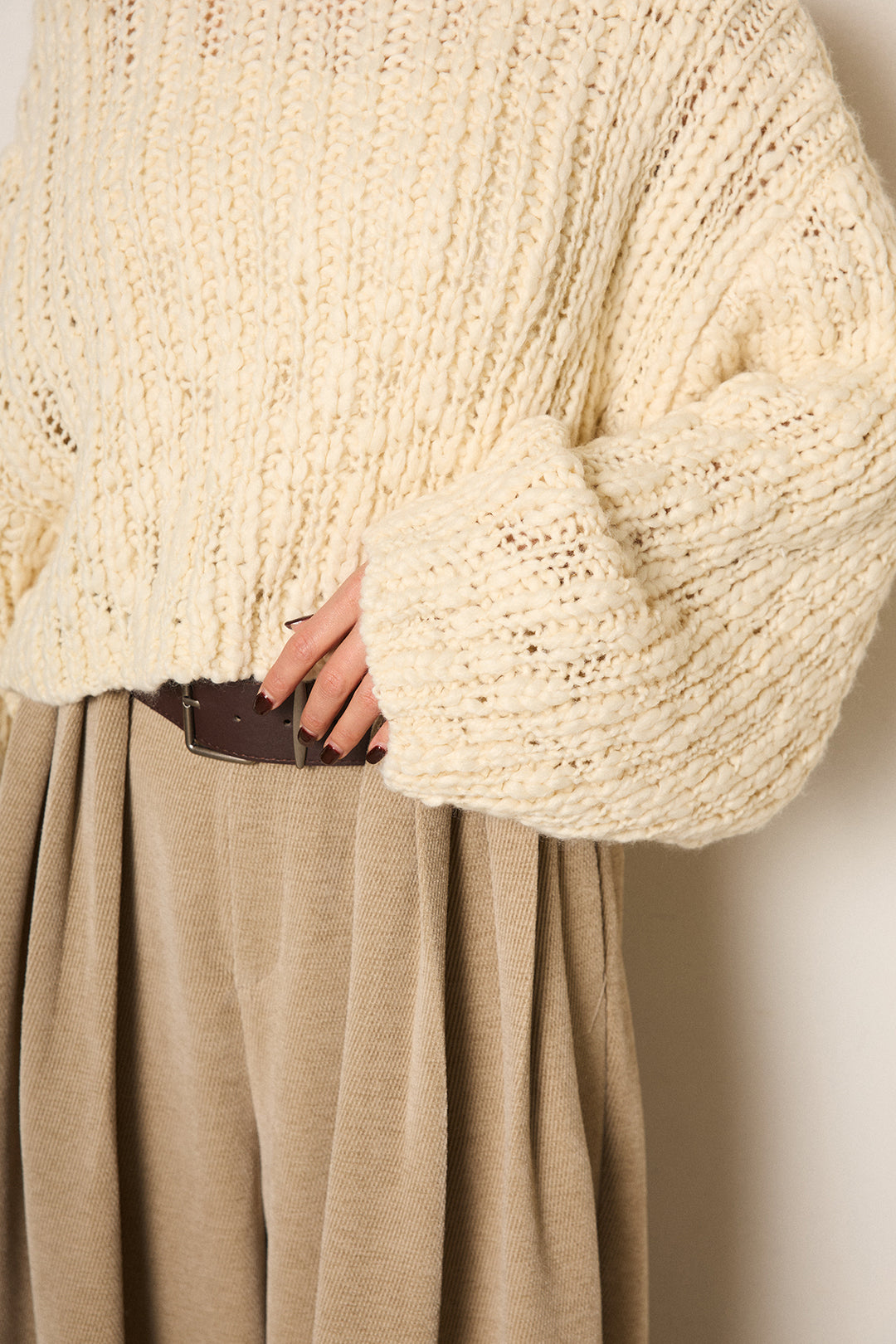 [SET]チャンキースラブニットクロップドプルオーバー+ベルトループコーデュロイワイドパンツ(2set)