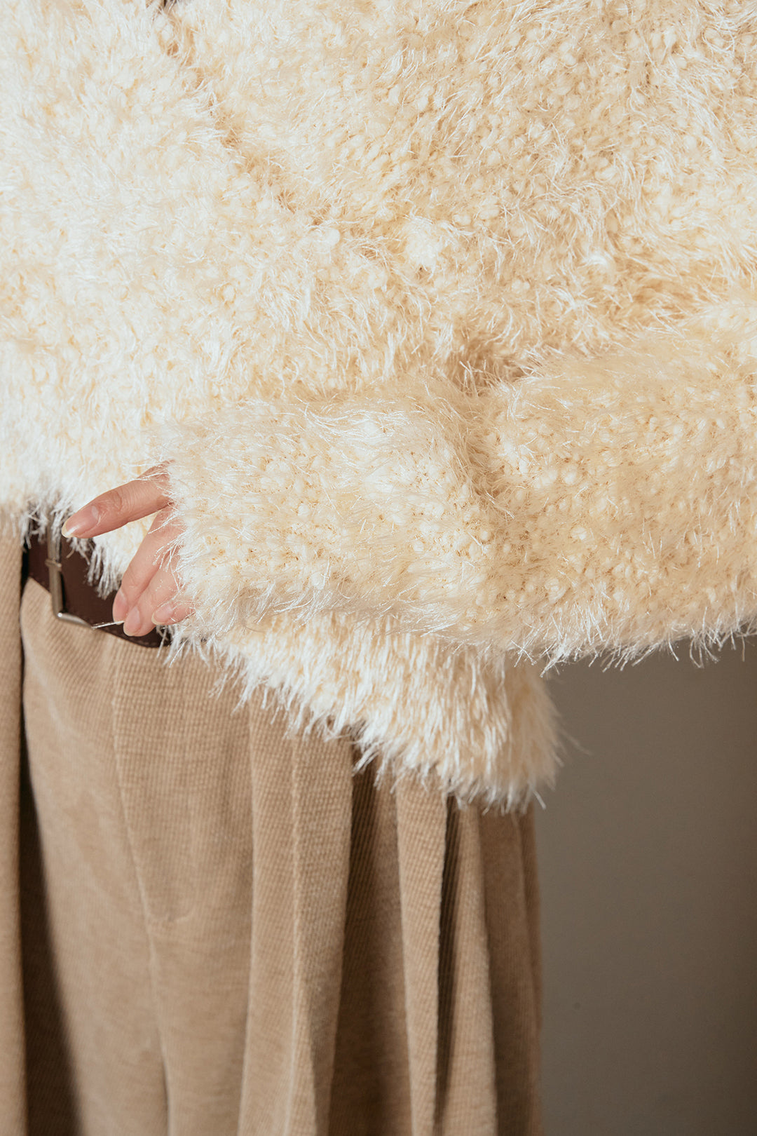 [SET]シャギークロスニットトップス+ベルトループコーデュロイワイドパンツ(2set)