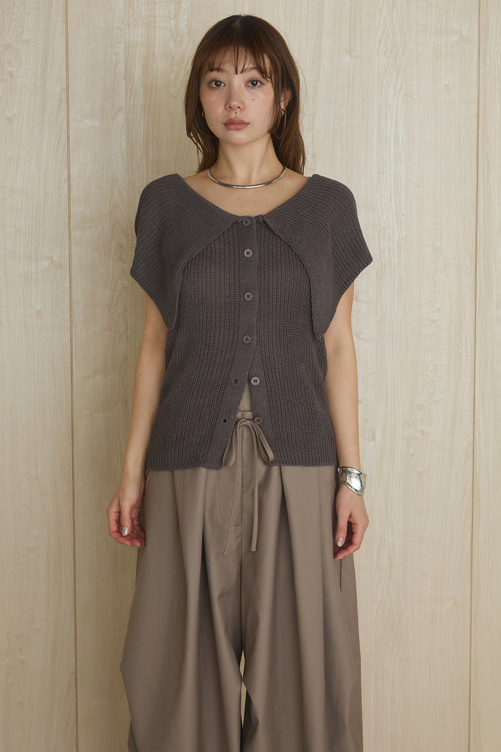 [SET]ビッグカラーボタンニットトップス+ベルト付きカラーデニムパンツ(2set)