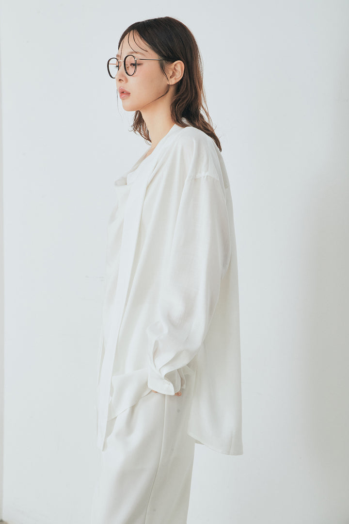 [SET]ニュアンスボータイブラウス+斜めボタンタック入りスラックス(2set)