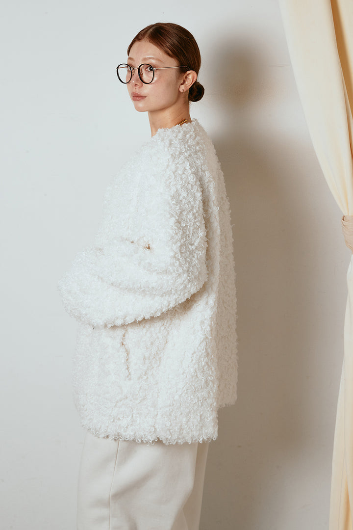 [SET]シープライクファージャケット+フェイクレザー太ベルト付きタックワイドパンツ(2set)