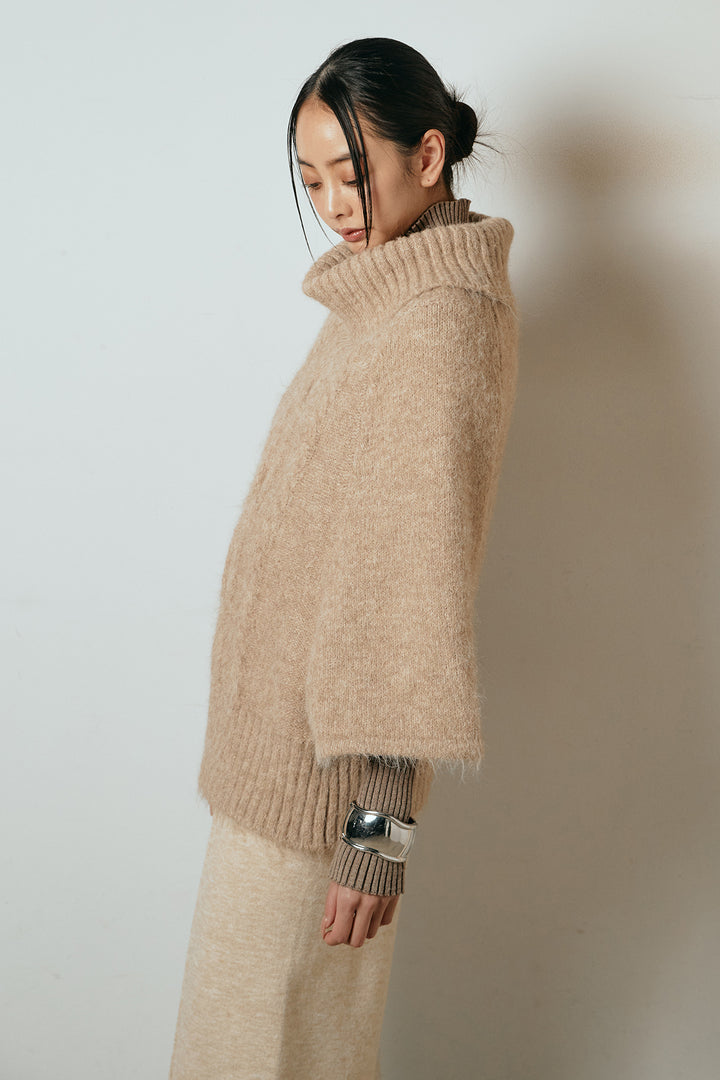 [SET]起毛ミディアムスリーブニットトップス+センターラインニットパンツ(2set)