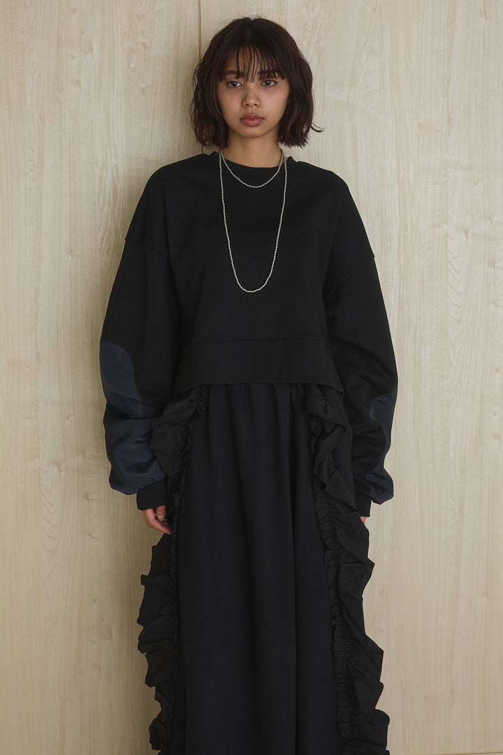 [SET]アームパッチスウェットプルオーバー+ビッグフリルスウェットロングスカート(2set)