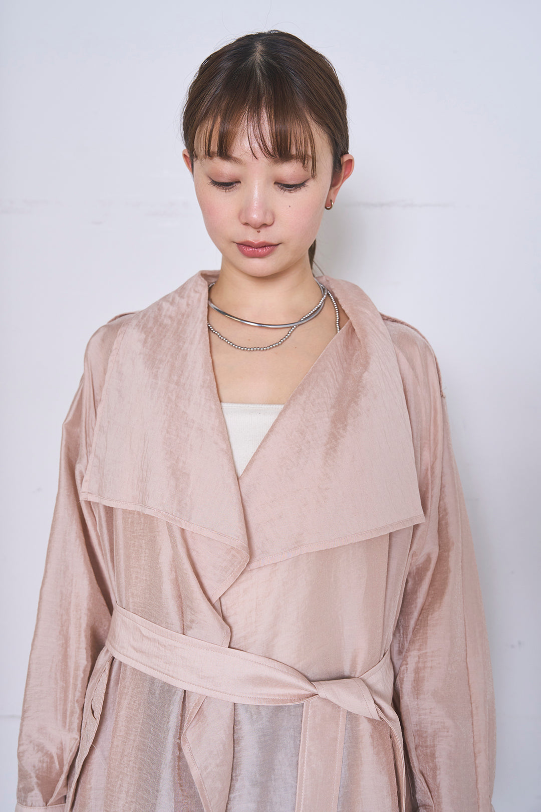 [SET]ロングシアーアウター+パッチワーク風デニムワイドパンツ(2set)