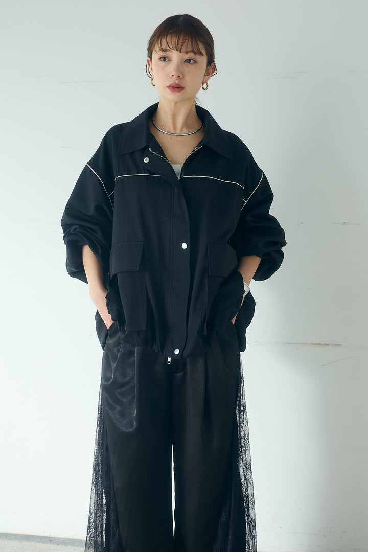 [SET]合繊ツイルバルーンジャケット+タータンチェック柄フロントデザインスカート(2set)