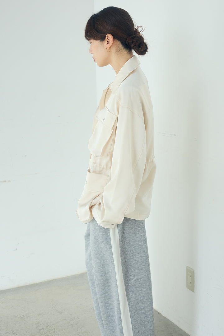 [SET]サテンライトブルゾン+異素材切り替えスウェットパンツ(2set)