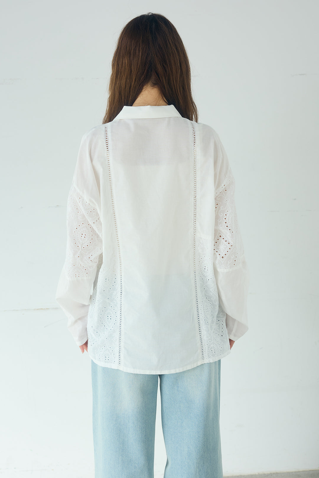 [SET]ローンレースオープンカラーシャツ+デニムレース付きワイドパンツ(2set)