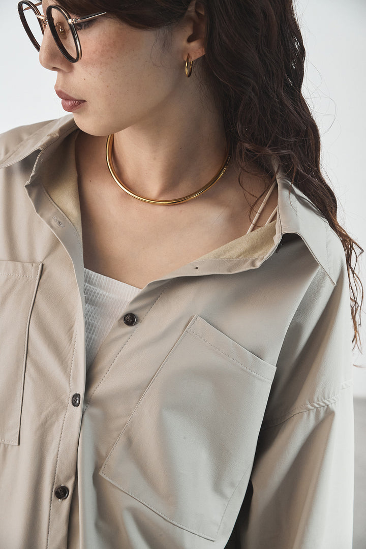 [SET]ウォッシャブルエコレザービックカフスシャツ+ウォッシャブルエコレザータックパンツ(2set)