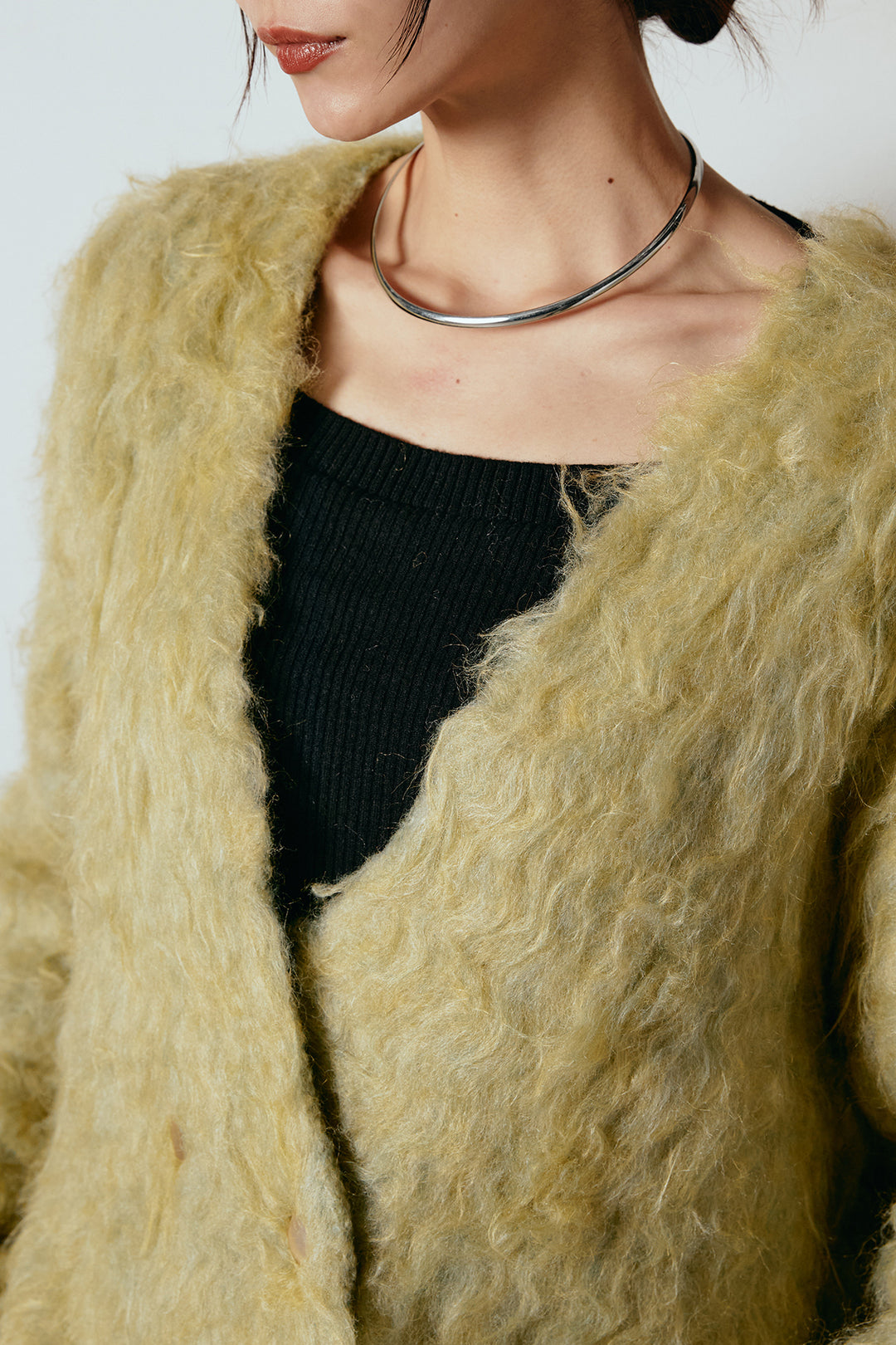 [SET]ウェーブシャギーニットジャケット+ベルト付きニュアンス柄カーブワイドパンツ(2set)