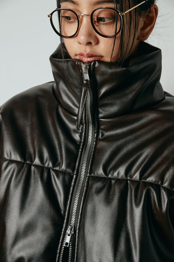 レザーライクWジップスタンドカラー中綿ブルゾン