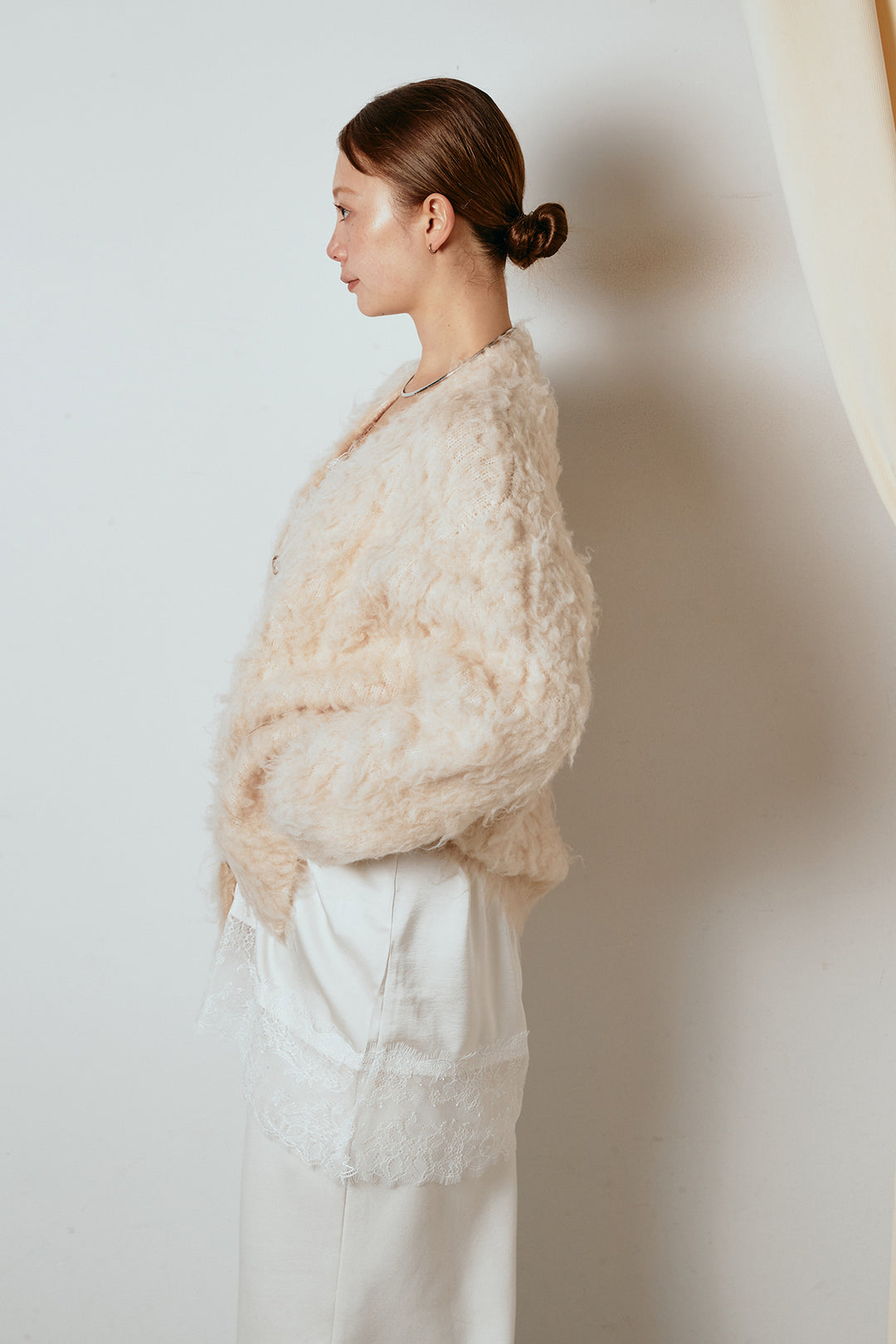 [SET]ルーズシャギーニットカーディガン+レース切り替えキャミソール(2set)