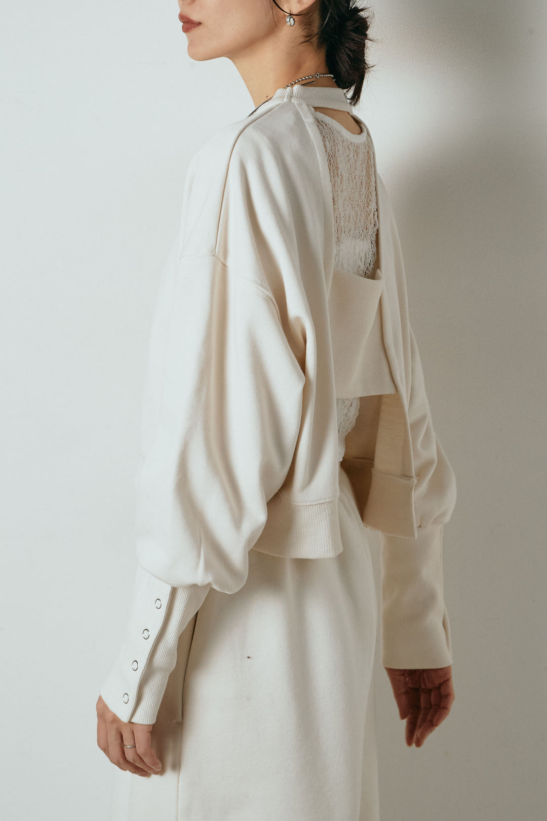 [SET]裏毛バックオープンプルオーバー+エコスウェードワイドスカート+ストレッチレースクルーネックインナー(3set)