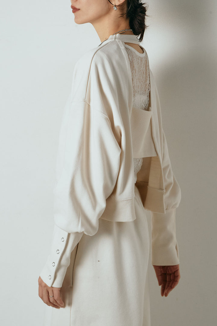 [SET]裏毛バックオープンプルオーバー+エコスウェードワイドスカート+ストレッチレースクルーネックインナー(3set)