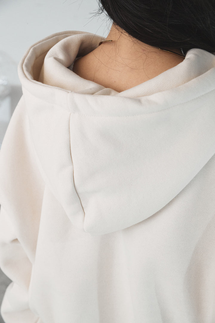 [SET]裏起毛レタリング刺繍フーディショートプルオーバー+ストレッチレースクルーネックインナー(2set)