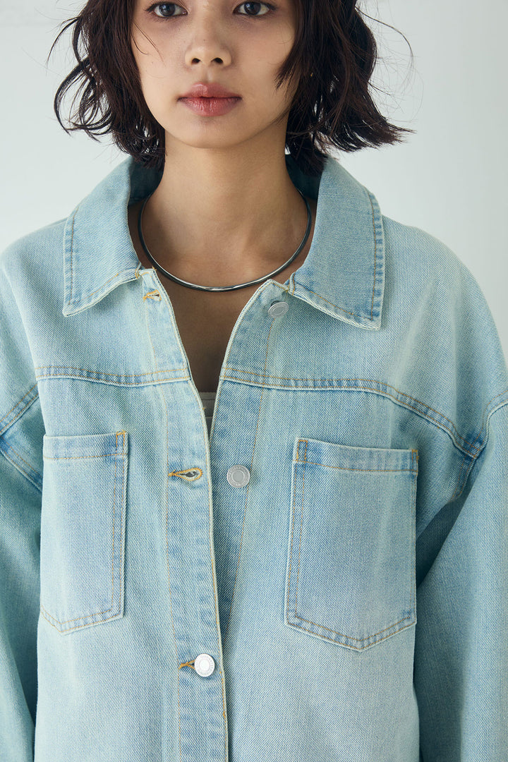 [SET]デニムオーバーサイズジャケット+パッチワークレースイージーパンツ+パッチワークレースショート丈フードシャツ(3set)