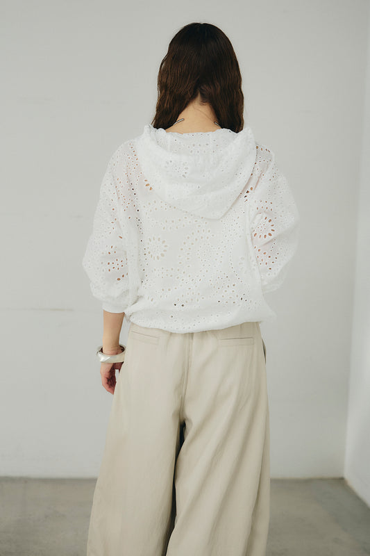 【着回しセット】[SET]ミックスメッシュキーネックプルオーバー+レースハーフジップアップフーディー +ベルト付きツータックワイドパンツ(3set)