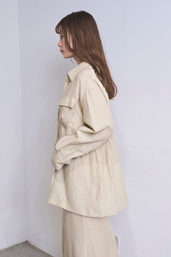 [SET]リネンブレンドシアーサファリシャツ+リラックスプリーツスカート(2set)