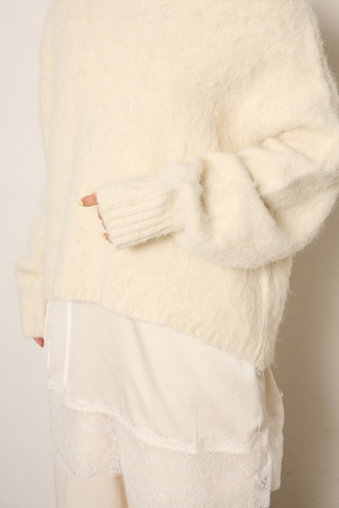 [SET]アルパカタッチオフショルニット+裏起毛スウェットワイドパンツ(2set)