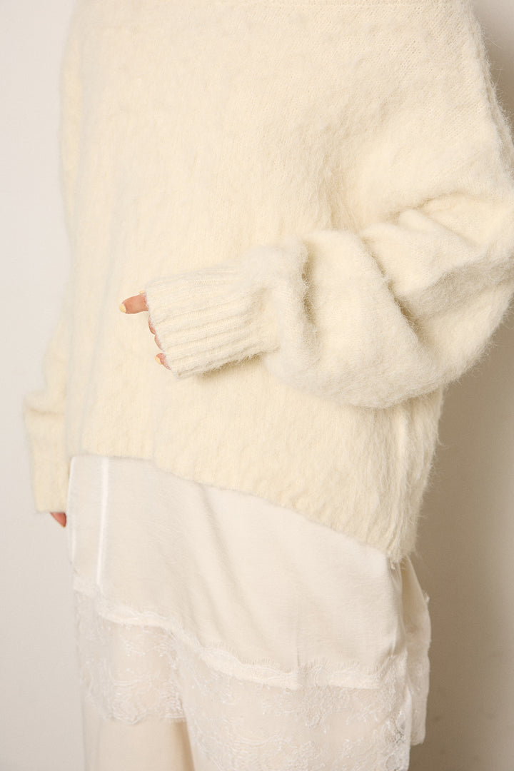 [SET]アルパカタッチオフショルニット+裏起毛スウェットワイドパンツ(2set)