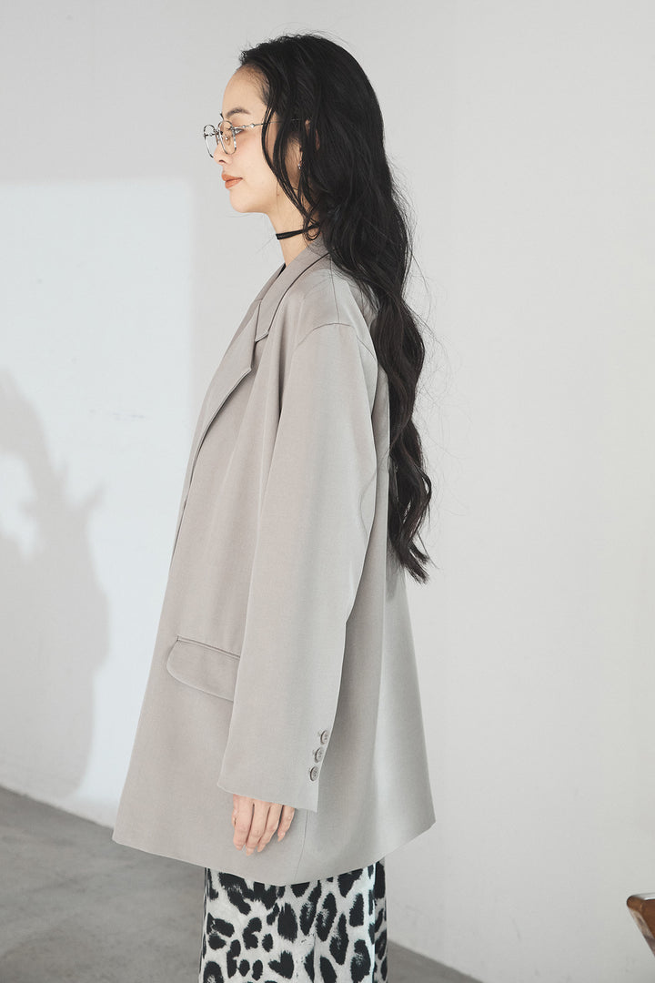 [SET]ルーズシルエットダブルテーラードジャケット+ストレッチロングTシャツ+レオパードサテンナロースカート(3set)