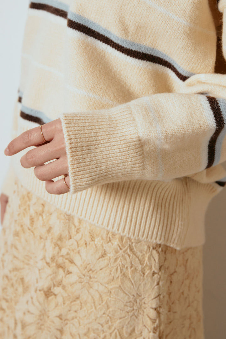 襟付きマルチボーダーニットポロトップス