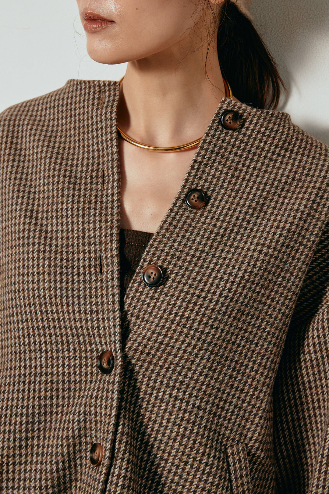 ノーカラーガンクラブチェックジャケット