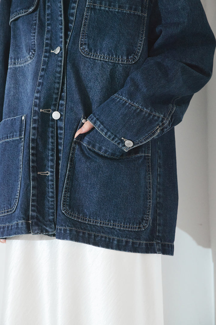 【即納】襟コーデュロイデニムカバーオール