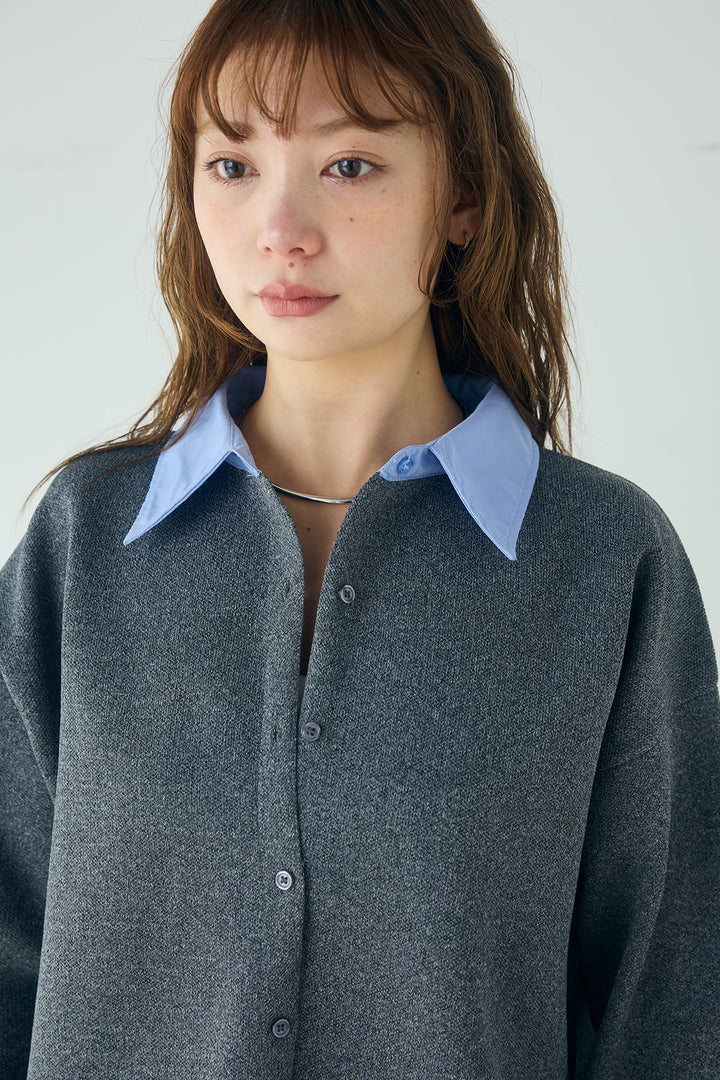 [SET]シャツレイヤード風カーディガン+タータンチェック柄フロントデザインスカート(2set)