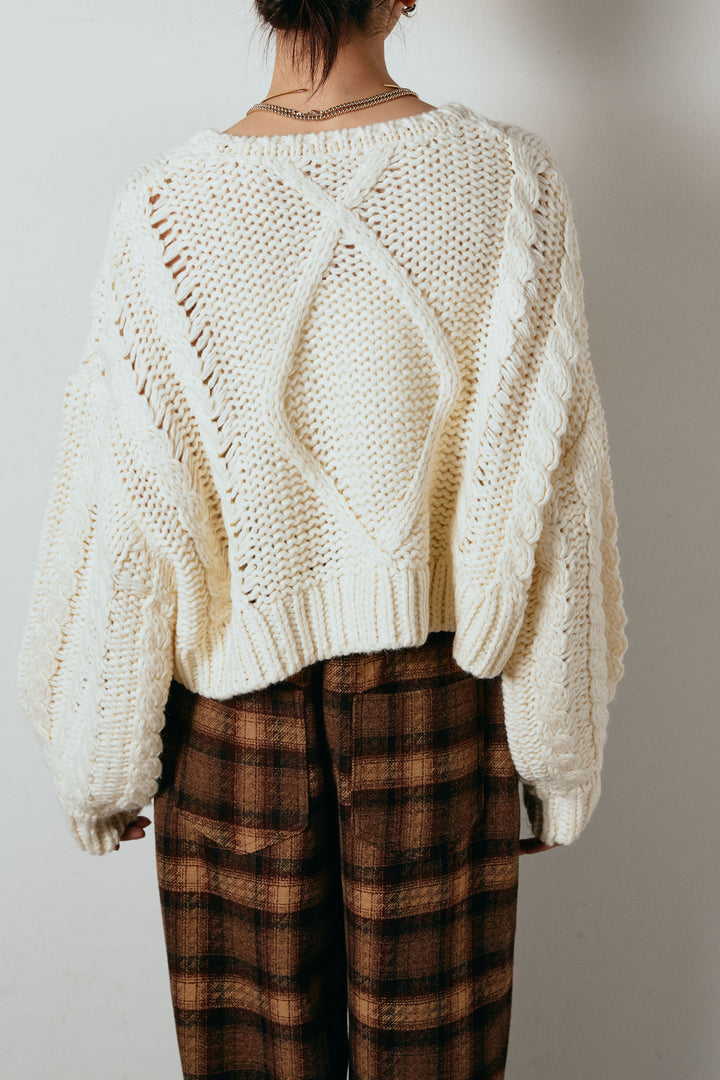 [SET]ロービングケーブルショート丈プルオーバー+ルーズタータンチェックワイドパンツ(2set)