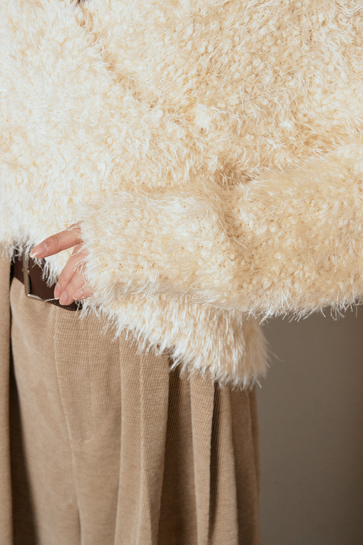 [SET]シャギークロスニットトップス+細ベルト付き起毛タックワイドパンツ(2set)