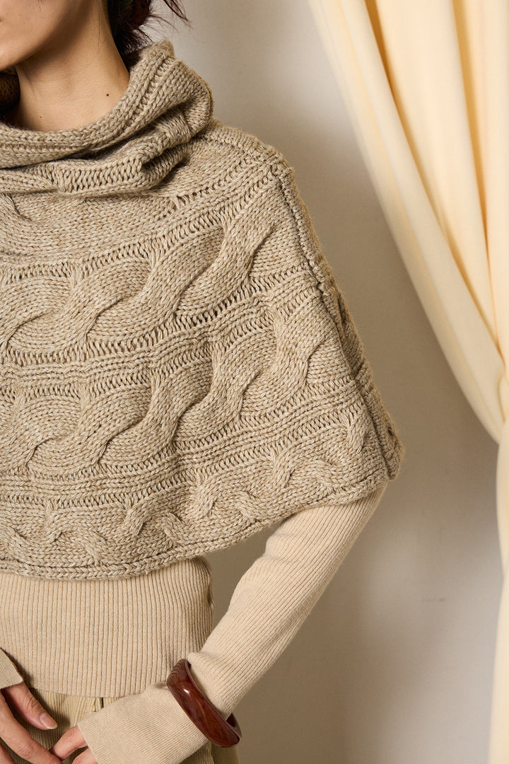 [SET]ケーブル編みケープレイヤードニット+タック入りコーデュロイワイドパンツ(2set)