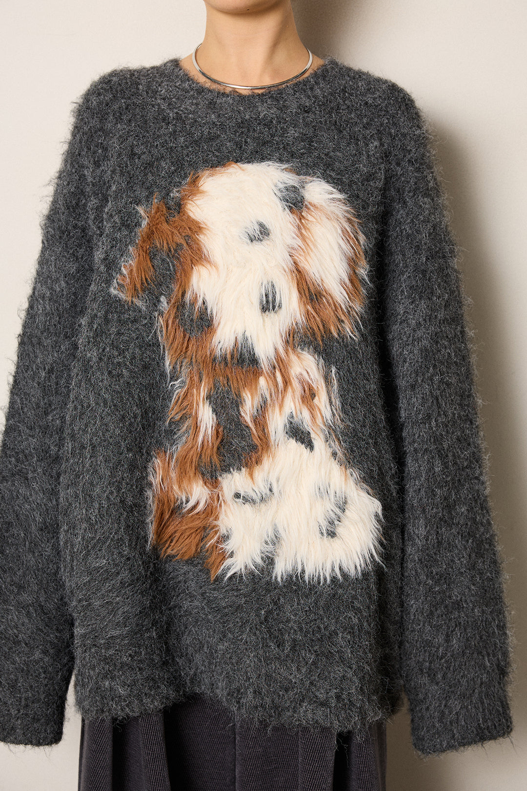 [SET]シャギーニュアンスアニマルニット+スウェードライク裾フリンジスカート(2set)