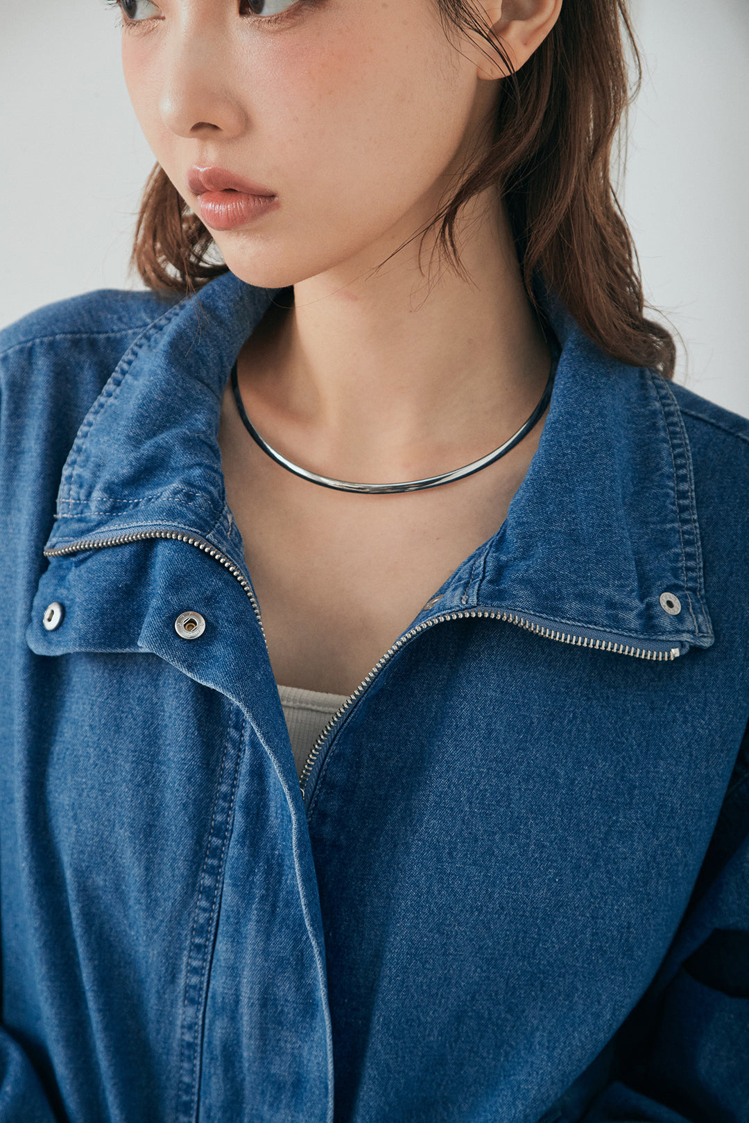 スタンドカラーデニムブルゾンジャケット