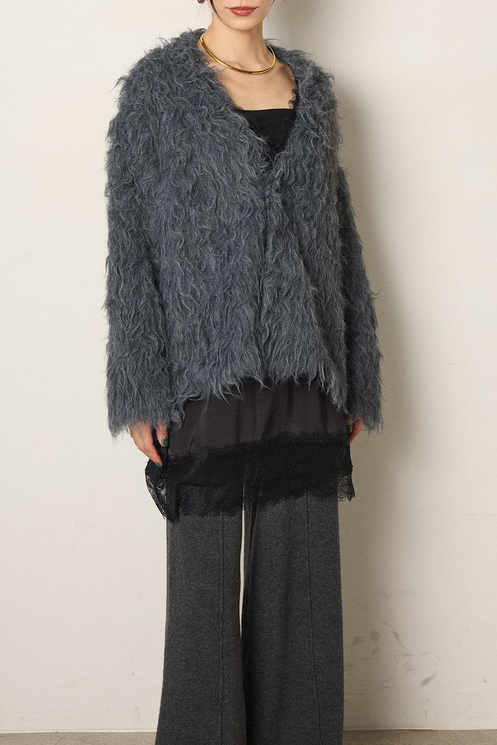 [SET]起毛シャギーニットカーディガン+センターラインニットパンツ(2set)