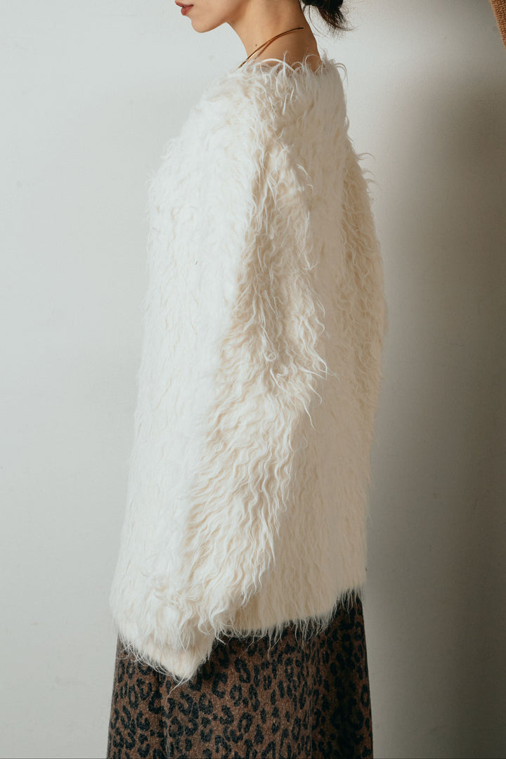 [SET]深Vネックシャギーニットトップス+リラックスレオパード柄ワイドパンツ(2set)