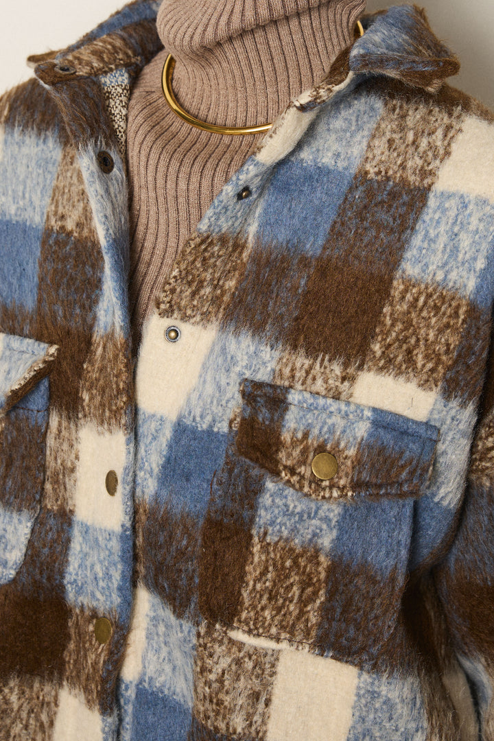 [SET]起毛チェック柄ポケットアウター+ストレッチエコレザーバミューダパンツ+リブニットシームレスタートルプルオーバー(3set)