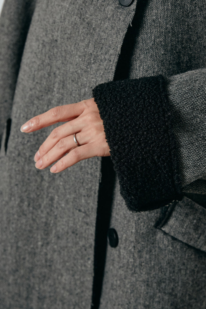 [SET]裏地ボアハイネックロングアウター+フェイクレザー太ベルト付きタックワイドパンツ(2set)