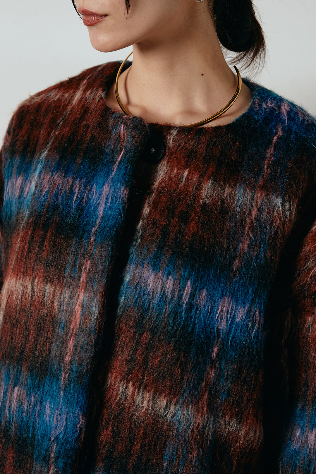 [SET]ノーカラーシャギーチェックアウター+裏起毛スウェットワイドパンツ(2set)